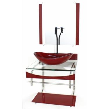 Imagem de Gabinete de vidro 40cm para banheiro curvado duplo inox cuba oval verm