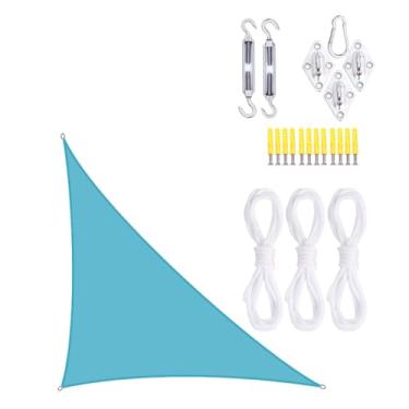 Imagem de TBATM Grande Jardim Sombra Vela Impermeável 5x5x7.1m Toldos,Triângulo Sol Sombra Vela 95% Uv Bloco,Triângulo Sol Toldo com Kit de Fixação,Vela Parasol para Pátio Varanda Piscina Bbq,Turquoise
