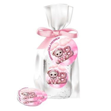 Imagem de kit 25 Lembrancinhas Alcool Gel Ursinha Rosa Maternidade e Chá De Bebê