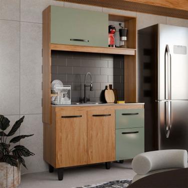 Imagem de Cozinha Compacta Isis 4 Portas 1 Gaveta Freijó/Oliva - Panorama Móveis