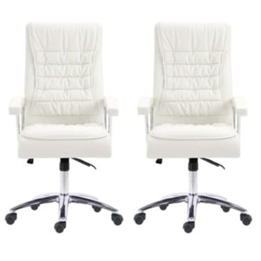 Imagem de Kit 2 Cadeiras Big Mola Ensacada para Escritório Presidente Giratória em Couro com Nr17 Branco