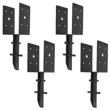 Imagem de Nrspp Âncora de poste de concreto 4x4, (diâmetro interno 3,5 x 3,5) suporte de poste de cerca em forma de U ponta de metal preto revestido com pó base de poste pacote com 4