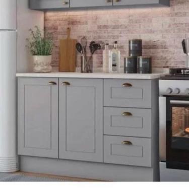 Imagem de Balcão Modulado com Tampo 120cm 2 Portas 3 Gavetas Emily Henn, Cinza