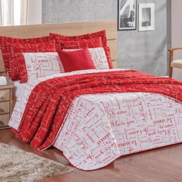 Imagem de Kit Cobre Leito Colcha Te Amo Queen 3 Peças Dupla Face 100% Algodão Pe