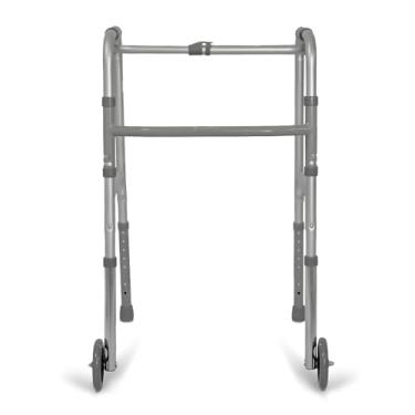 Imagem de Andador Adulto Idoso com rodas alumínio dobrável altura regulável articulado Modelo 2 barras (acompanha pés com ponteira e pés com rodas se quiser usar alternadamente)