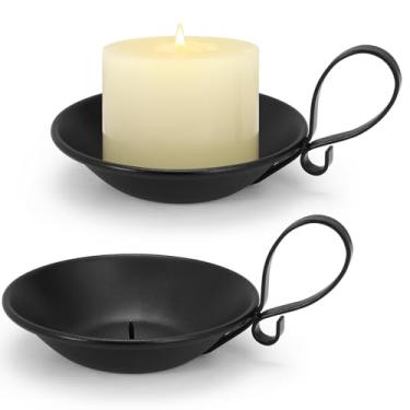 Imagem de Suporte de vela de ferro preto fosco com alça, 2 peças de castiçais de coluna de ferro com ponta de segurança para velas de pilar/bola, decoração de mesa central