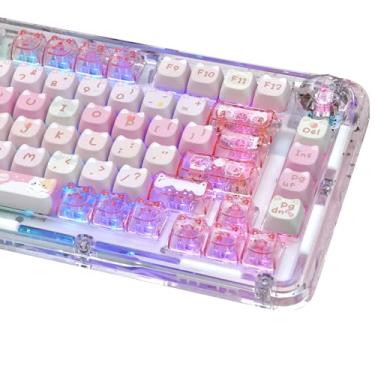 Imagem de TYRIXKI Teclas personalizadas de geleia de cristal de 26 teclas, material de policarbonato fofo Meow Meow Squad teclas de gato personalizadas transparentes, capa de perfil Mao para teclados mecânicos