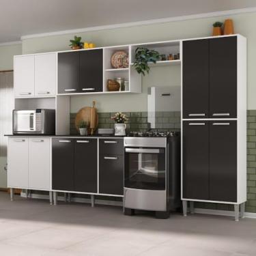 Imagem de Armário de Cozinha Modulada Completa Compacta 294cm com Balcão de Pia Multimóveis Mp2280 Branco/preto