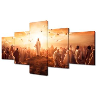 Imagem de TUMOVO Arte de parede em tela Pentecostes decoração de parede para sala de estar Espírito Santo Descenderá Decoração de casa Decoração de parede de quarto cristão 5 peças de arte emolduradas prontas