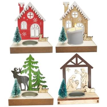 Imagem de Castiçal de Natal, 4 peças, casas, árvores e papai noel, casas, casas de aldeia de Natal de madeira para mesa, centro de mesa e muito mais, casas de aldeia