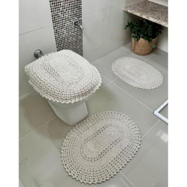 Imagem de Jogo De Banheiro Em Crochê 3 Peças Vezinho Liso Artesanal (Cru)