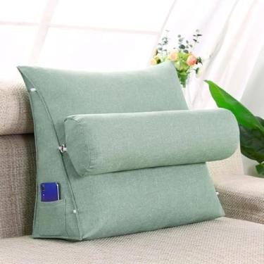 Imagem de Almofada De Leitura Ajustável,almofadas Lombares Triangulares Cunhas De Cama,almofada De Cintura De Sofá,com Almofada Redonda,usada Para Cama,sofá,l, Water Grass Green, 45*45*20cm (with round pillow)