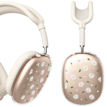 Imagem de BlHMCASE Capa de fone de ouvido para AirPods Max, capa de fone de ouvido transparente floral de margarida, capa de silicone bege para Apple AirPods Max