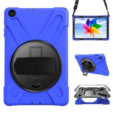 Imagem de Capa para Samsung Galaxy Tab A 10.1 2019 (SM-T510/T515/T517), capa protetora portátil resistente à prova de quedas com suporte giratório 360, alça e alça de ombro, caneta Stylus (azul nova)