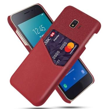 Imagem de Capa para Samsung Galaxy J2 CORE,Tela e tampa de couro PU,Anti-deslizante,Resistência à impressão digital,Caso de proteção de 360°com 1 slot de cartão atrás-Red