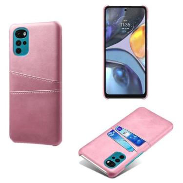 Imagem de Capas Compatível com MOTO G22 5G,Caso de couro PU-Tampa de telefone a prova de choque com 2 slots de cartão,Proteção anti-impressão digital e anti-gota-Pink