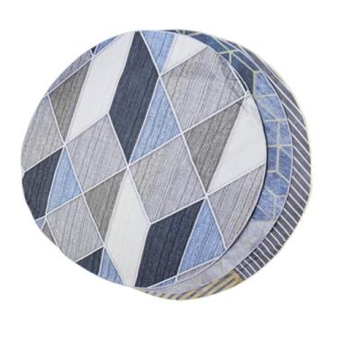 Imagem de Tapete Redondo Premium Veludo Cristal, Estampa Geométrica Azul e Cinza, 160cm de Diâmetro