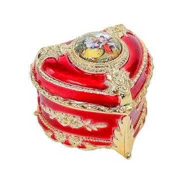 Imagem de Haelo Elegante caixa de joias musical em forma de coração toca melodia Canon 6 x 10 cm antimônio romântico namoro casal medalhão