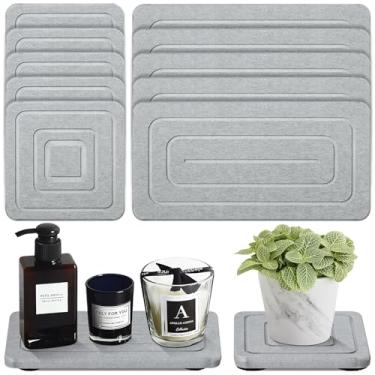 Imagem de 12 peças de bandeja de pedra absorvente de água para pia, bandeja de pia de pedra de diatomita de secagem rápida, 6 quadrados 6 retangulares, bandejas de secagem rápida para balcão de cozinha
