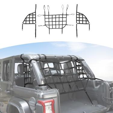 Imagem de RT-TCZ Para Wrangler JL Mesh Roof Top Net Retenção Bagageiro Rede de Carga Rede de Bagageiro para Jeep Wrangler JL JLU 4 Portas 2018 Up Unlimited Rubicon Sahara X Sport Preto 3 peças