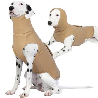 Imagem de ROZKITCH Colete Anxiety para cães, jaqueta Thunder com capuz e orelhas macias, colete com capuz para cães para fogos de artifício, viagem, veterinário, visita, 4 de julho, Natal, cáqui, GG