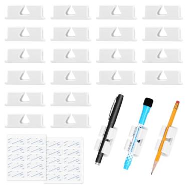 Imagem de BOBOKA 20 porta-lápis para mesa, suporte de caneta adesivo para acessório de prancheta de sala de aula, suporte de lápis de silicone e suporte de marcador para acessórios de mesa de escritório (branco