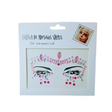 Imagem de Adesivo Para o Rosto Strass Rosa Claro Cristal "Modelo 19" Festas Carn