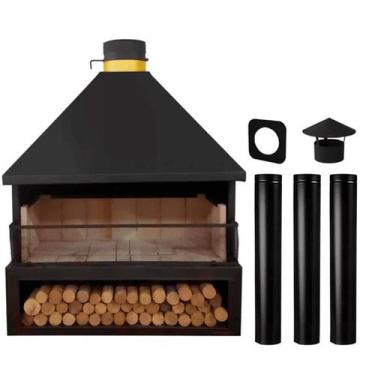 Imagem de Lareira Elite grande de parede com abertura para lenha em Aço Inox 304