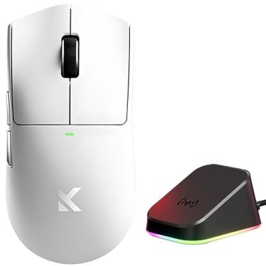 Imagem de Hyekit Mouse para jogos MCHOUSE K7 Ultra Wireless Esports com base de carregamento magnético, sensor óptico PAW3950, sondagem dupla de 8K, 42K DPI, 59 g leve, 5 botões programáveis, bateria de 130