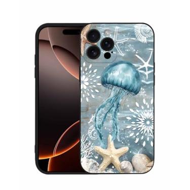 Imagem de Victoroes Capa para iPhone 14 Pro Max, água-viva do oceano, estrela-do-mar, acabamento fino, capa protetora antiarranhões e à prova de choque - preta