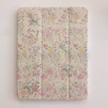 Imagem de Capa fólio rígida de poliuretano transparente com suporte ajustável para flores de maçã, padrão floral, refrescante, clássico, vintage, bonita, chique, linda, adorável, meninas, mulheres (para iPad 8