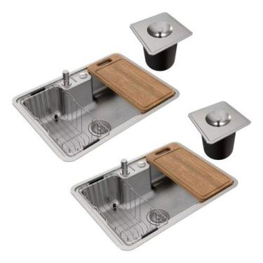 Imagem de Kit 2 Cubas Cozinha Docol 68x48cm Acessorios E Lixeira