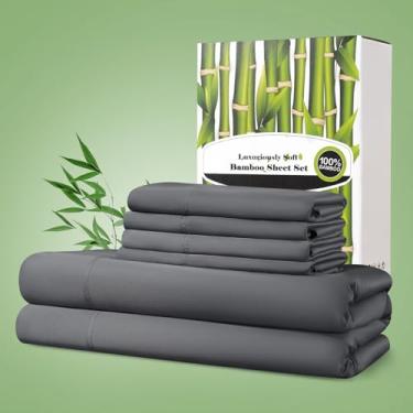 Imagem de Shilucheng Conjunto de lençóis 100% viscose derivada de bambu, lençóis refrescantes ultra respiráveis, lençóis de qualidade de hotel 5 estrelas, bolso profundo de 40,6 cm - 6 peças (cinza escuro