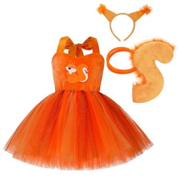 Imagem de Vestido tutu infantil feito à mão de tule para festa de aniversário, cosplay, fantasia de Halloween para meninas, vestido de princesa com faixa de cabeça, esguicho laranja 9-10 anos