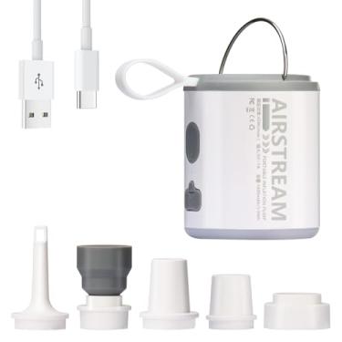 Imagem de Yoocylii Bomba de ar para bomba de ar elétrica portátil inflável – Carregamento rápido USB-C de 1600 mAh, inflar/esvaziar duplo para boias de piscina, colchão de ar, equipamento de acampamento, 3 em 1