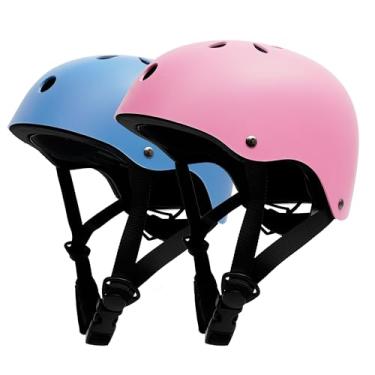 Imagem de Pacote com 2 capacetes de bicicleta infantis, ajustáveis para meninos e meninas de 3 a 14 anos, capacete multiesportivo para skate, patins, bicicleta, scooter, Blance Bike