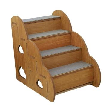 Imagem de Ｂｅｓｇａ Escada para Cães com Rampa Antiderrapante de Madeira MDF de 4 Degraus para Animais de Estimação Idosos, Auxílio Suave para Escalada, 45x30x40 Cm