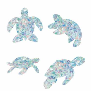 Imagem de GORGECRAFT 16 peças Adesivos de janela de tartaruga marinha 4 estilos tartaruga arco-íris decalque de janela 3D decorativo película anticolisão animais marinhos janela janela decalques estáticos