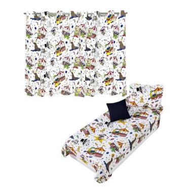 Imagem de Kit Colcha Cobre Leito + Cortina Infantil Solteiro 4P Menino - Ametist