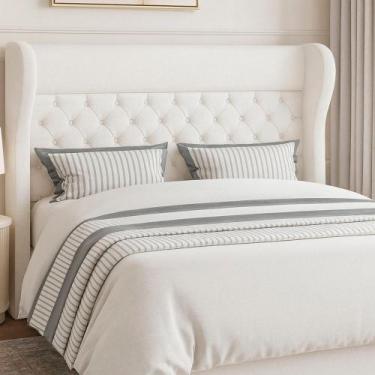 Imagem de Cabeceira para Cama Box King 213cm Bono Bouclé Off White - Sallar Home