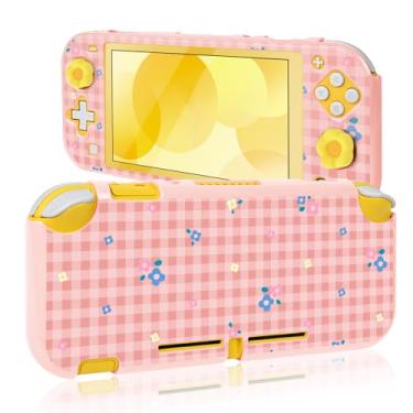 Imagem de DLseego Flash Switch Lite Capa protetora rígida de policarbonato à prova de choque resistente a arranhões Joy Con Flower Skin com 2 peças adoráveis tampas florais para polegar para Switch 2019 - Rosa