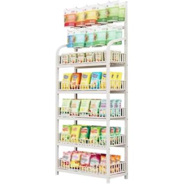 Imagem de Suporte De Exibição De Rack De Lanche De Varejo 5 Prateleiras, Suporte De Concessão De Home Theater Com Ganchos Para Doces De Saco De Batatas Fritas, Prateleira, White, 5-Tiers 60x27x166cm
