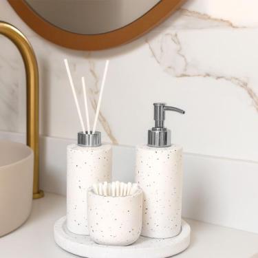 Imagem de Kit Lavabo Com Bandeja Luxo Saboneteira Aromatizador E Porta Cotonetes