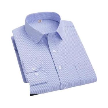 Imagem de Camisa Masculina de Negócios Listrada Branca - Manga Comprida 4XL - An