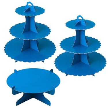 Imagem de Soleebee Conjunto de 3 peças de suporte de bolo, suporte de cupcake de 3 camadas, exibição de bolo redondo de 1 camada, torre de cupcake de sobremesa de papelão para decoração de festa de casamento de