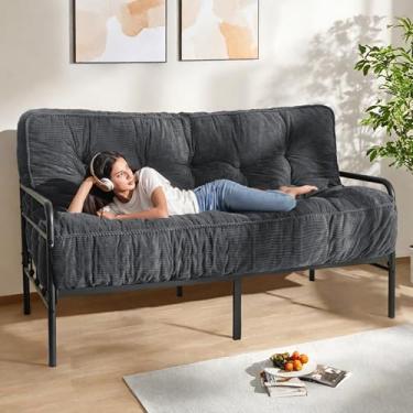 Imagem de MAXYOYO Colchão Futon Queen de 20 cm, sofá futons ultra grosso, sofá-cama, sofá-cama adornado, colchão de chão para adultos, enchimento de espuma desfiada (moldura não incluída), cinza escuro