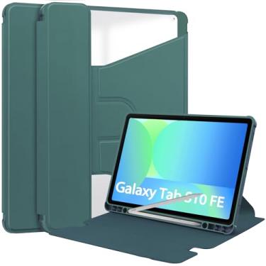 Imagem de YRH Capa para Samsung Galaxy Tab S10 Lite/Tab S10 FE/Tab S9 FE (10,9 polegadas), com suporte para caneta, suporte giratório 360, despertar automático, verde escuro