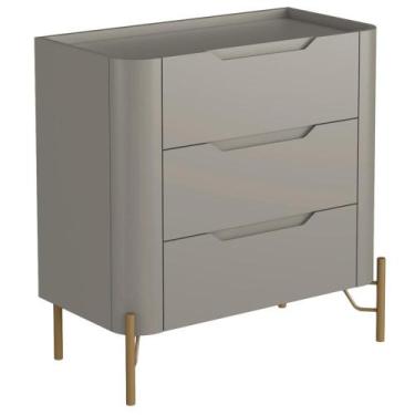 Imagem de Mesa De Cabeceira Orgânica 3 Gavetas Pés Industrial Dourado Bliss I03 