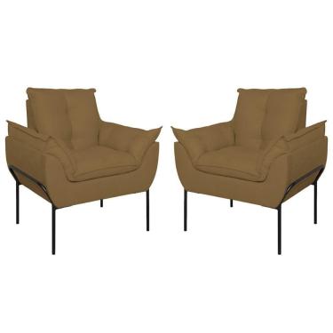 Imagem de Kit 02 Poltronas Base Metal Preto Sala, Quarto Escritório Capuccino