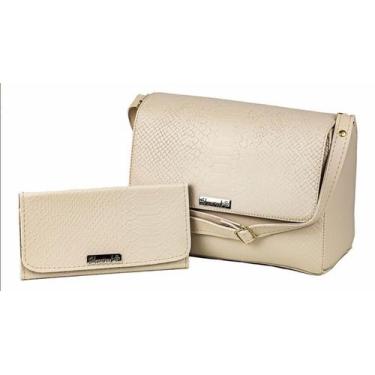 Imagem de Bolsa Feminina Baú Texturizado Croco Transversal + Carteira de Mão Beg